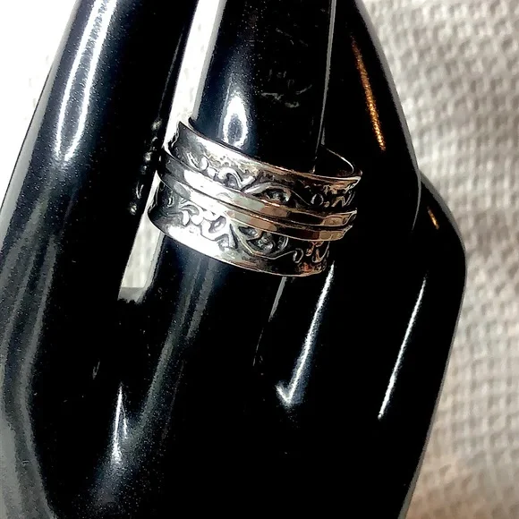 DIDAE Ornate Sterling Silver Wide Band Israeli Spinner Ring Sz. 8, 8-1/4, 10-1/4